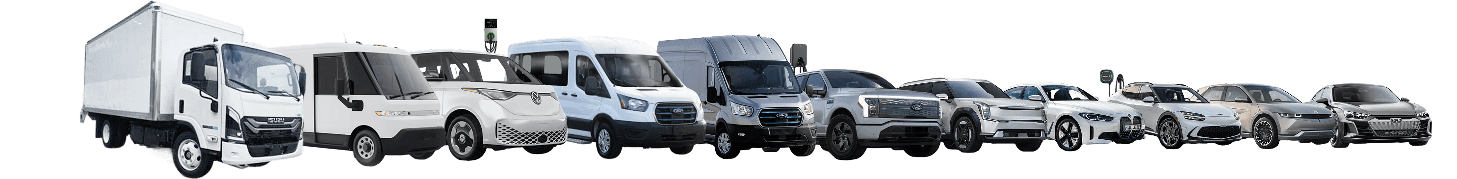 The EV.PRO vehicle lineup: trucks, vans, cars and SUVs